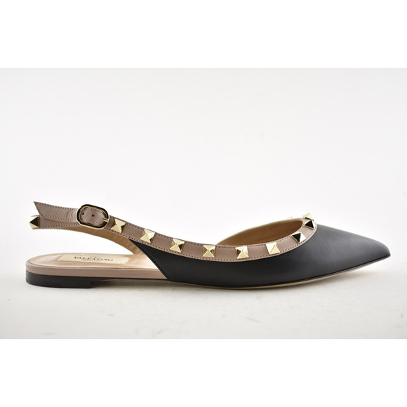 Valentino Rockstud Black Nude Stud Pointed Slingback Ballet Ballerina Flat 38.5 - Picture 3 of 12